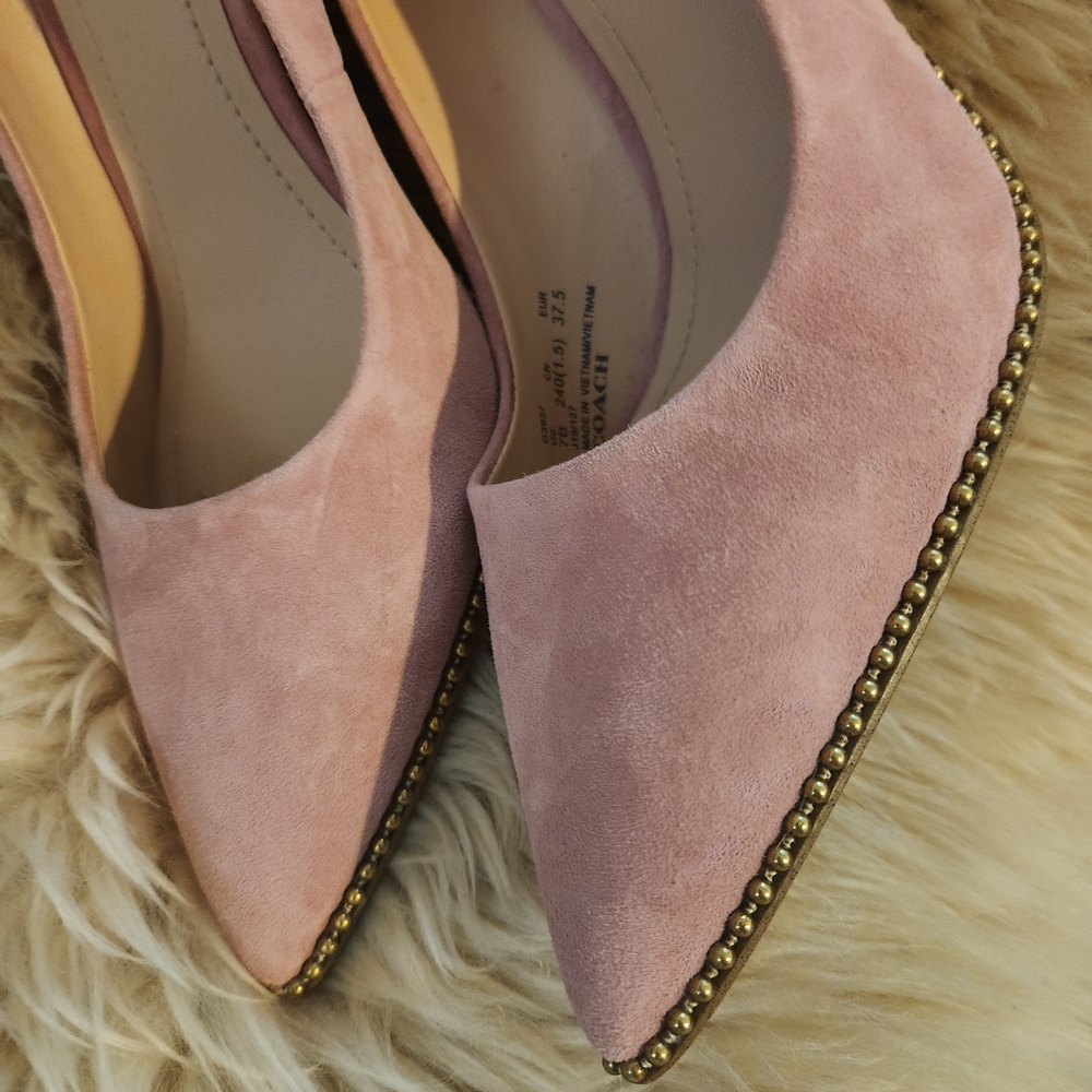 Coach Pink Suede Heels with Gold Studs😍 - Picture 4 of 6